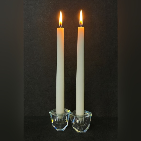 VTG 1950s Set of 2 Candleholders Hand Cut Crystal Glass Geometric Japan 2”x3” - Picture 2 of 13